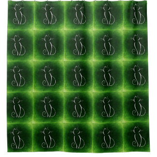 Cat Noir Green Shower Curtain