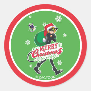 Cat Noir Merry Christmas Classic Round Sticker