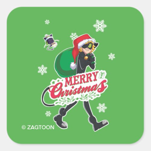 Cat Noir  Merry Christmas Square Sticker