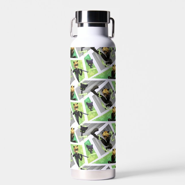 Cat Noir & Plagg Pattern Water Bottle (Front)