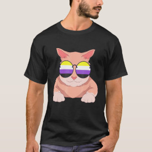 Cat Nonbinary Flag Sunglasses Lgbt Pride Non Binar T-Shirt