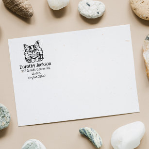 Cat Norwegian Forest Return Address  Rubber Stamp