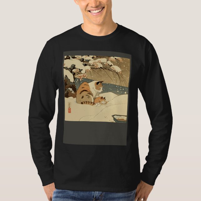 Cat Nursing Snow T-Shirt (Front)