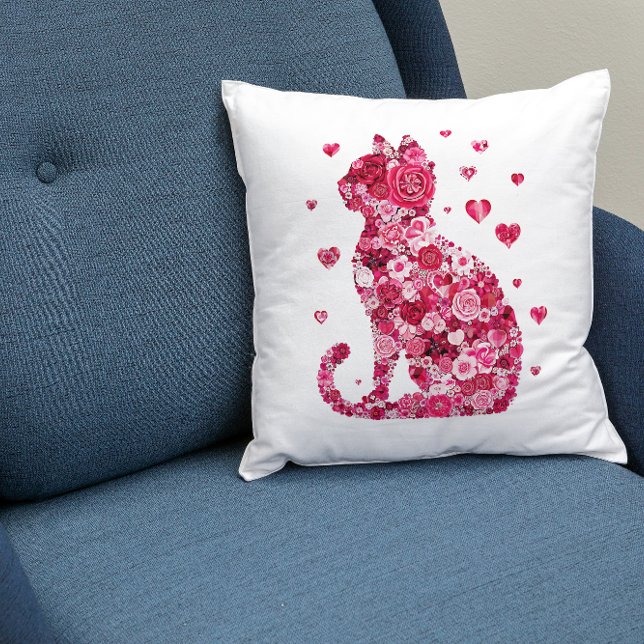 Cat of Roses Throw Pillow (Creator Uploaded)