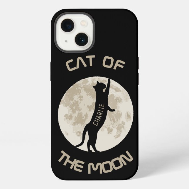 Cat Of The Moon Personalize name Iphone Case (Back)