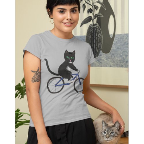 Cat on a bicycle cats on bikes tuxedo  T_Shirt