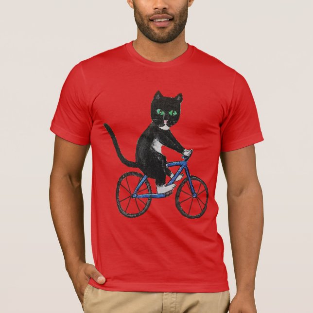 Cat on a bicycle t shirt cycling cats (Front)