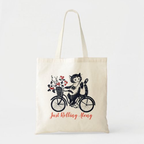 Cat on a Bike Tote Bag Just Rolling Along