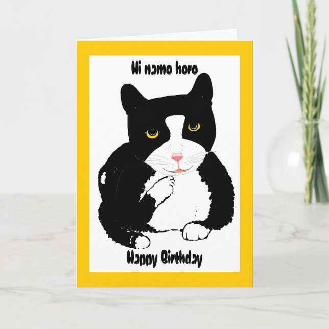 Cat on a Birthday Card add name (Front)