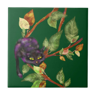 Cat on a branch ceramic tile