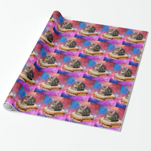 Cat on a bread flying in space wrapping paper