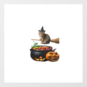 Cat on a broomstick on Halloween. Classic T-Shirt Floor Decals