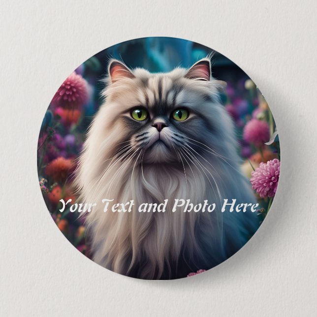 Cat on a Button Custom, Add Photo and Text (Front)