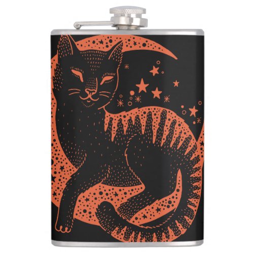 Cat on a crescent moon Flask