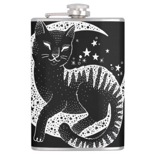 Cat on a crescent moon Flask