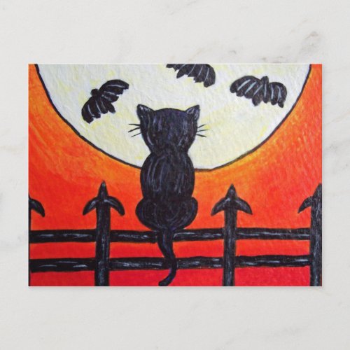 Cat On a Fence In The Moon Bats Postcard