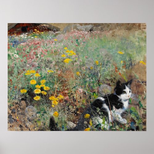 Cat on a Flowery Meadow Bruno Liljefors Poster