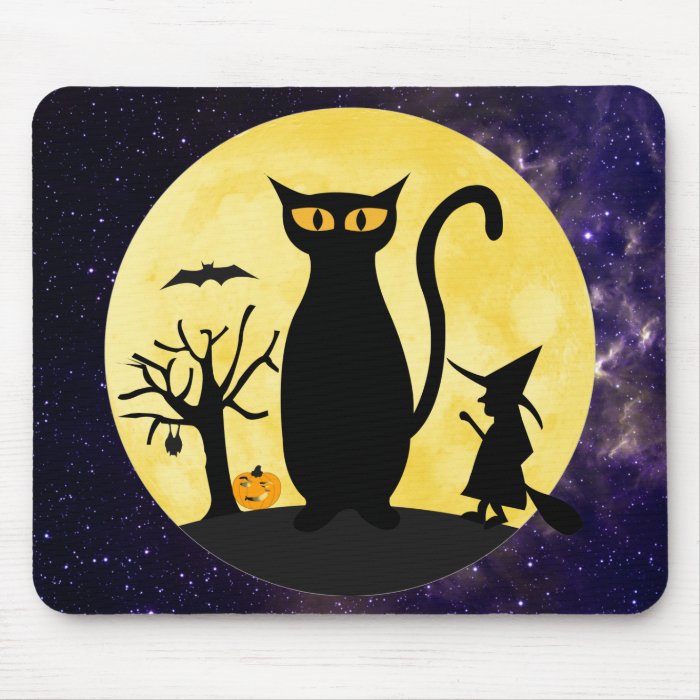 Cat on a Halloween Moon Mousepad