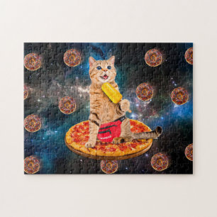 Cat on a pizza eating ice lolly jigsaw puzzle