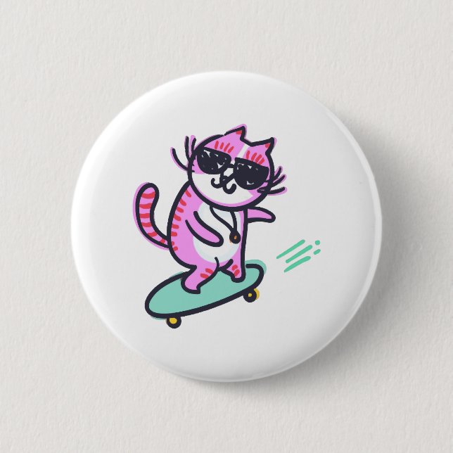 CAT ON A SKATEBOARD BUTTON (Front)
