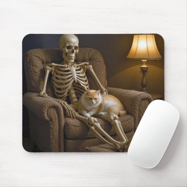 Cat On a Skeleton Lap Mouse Pad (With Mouse)