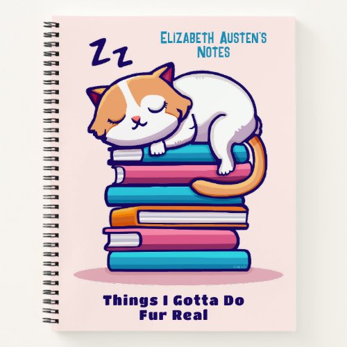 Cat on a Stack of Books Cute Custom Readers Name