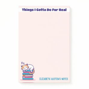 Cat on a Stack of Books Cute Custom Readers Name Post-it Notes