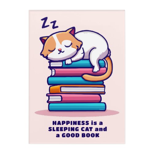 Cat on a Stack of Books Cute Personalized Literary Acrylic Print