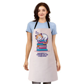 Cat on a Stack of Books Cute Personalized Literary Apron