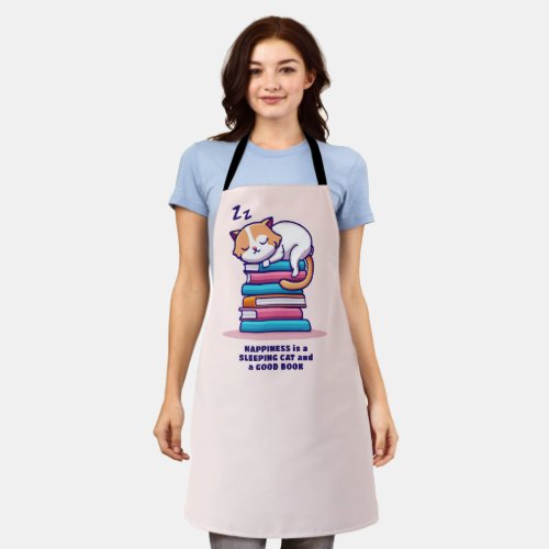 Cat on a Stack of Books Cute Personalized Literary Apron
