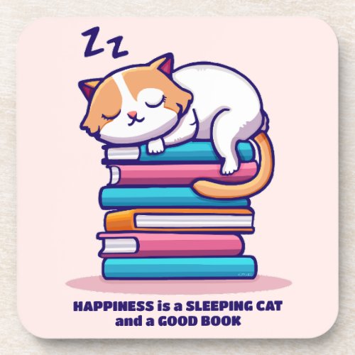 Cat on a Stack of Books Cute Personalized Literary Beverage Coaster