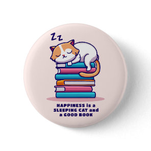 Cat on a Stack of Books Cute Personalized Literary Button