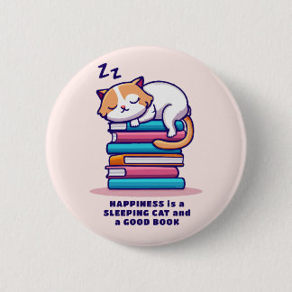 Cat on a Stack of Books Cute Personalized Literary Button
