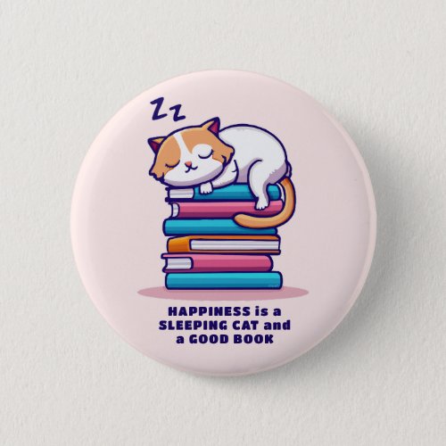 Cat on a Stack of Books Cute Personalized Literary Button