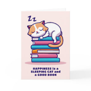 Cat on a Stack of Books Cute Personalized Literary Card