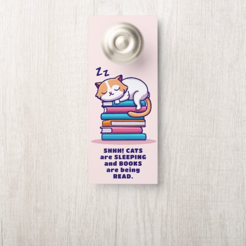 Cat on a Stack of Books Cute Personalized Literary Door Hanger