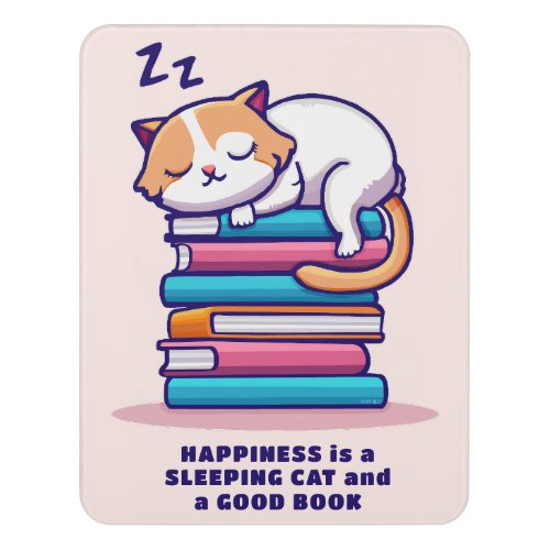 Cat on a Stack of Books Cute Personalized Literary Door Sign