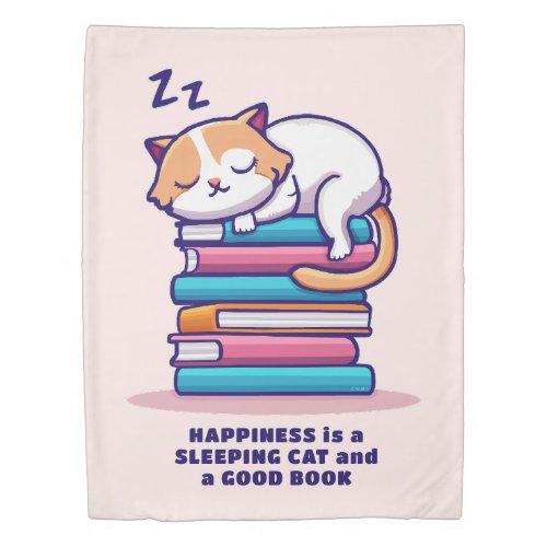 Cat on a Stack of Books Cute Personalized Literary Duvet Cover