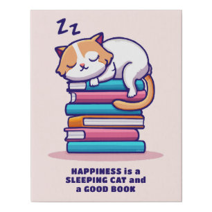Cat on a Stack of Books Cute Personalized Literary Faux Canvas Print