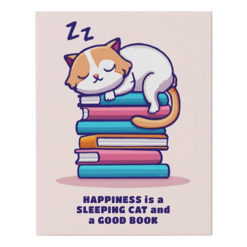 Cat on a Stack of Books Cute Personalized Literary Faux Canvas Print