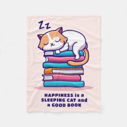 Cat on a Stack of Books Cute Personalized Literary Fleece Blanket