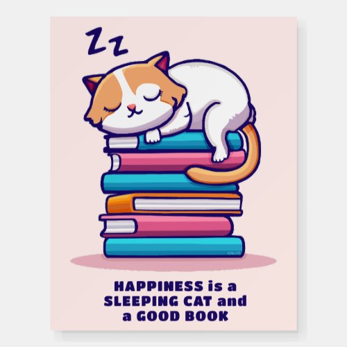 Cat on a Stack of Books Cute Personalized Literary Foam Board