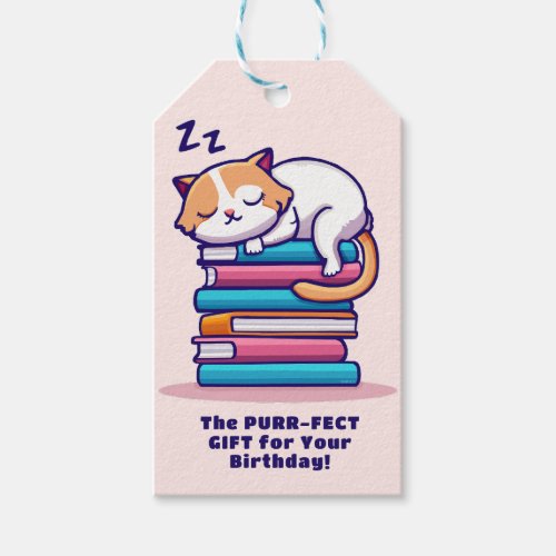 Cat on a Stack of Books Cute Personalized Literary Gift Tags