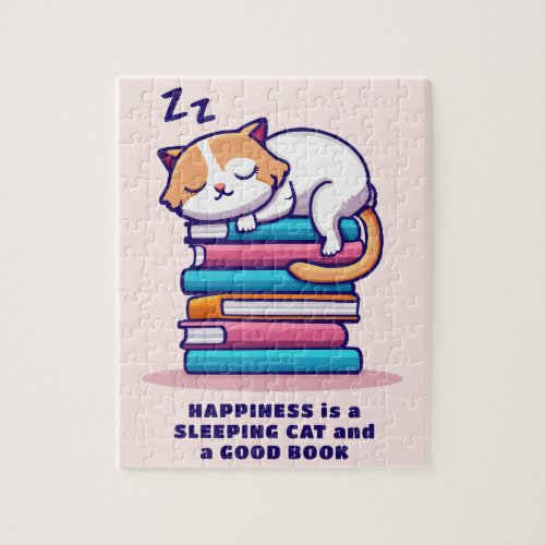 Cat on a Stack of Books Cute Personalized Literary Jigsaw Puzzle
