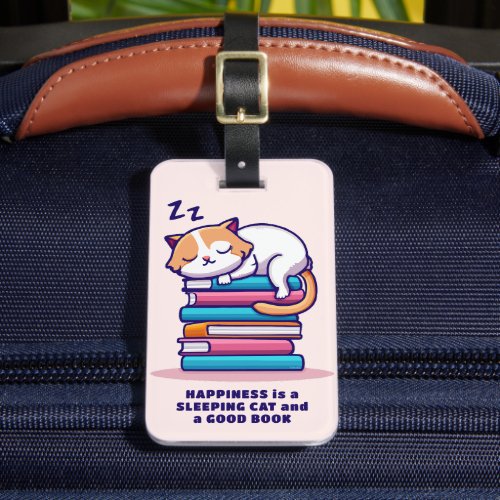 Cat on a Stack of Books Cute Personalized Literary Luggage Tag