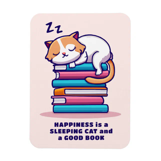 Cat on a Stack of Books Cute Personalized Literary Magnet (Vertical)