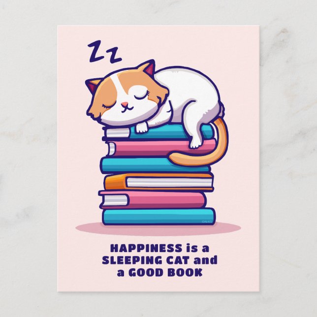 Cat on a Stack of Books Cute Personalized Literary Postcard (Front)