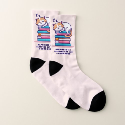 Cat on a Stack of Books Cute Personalized Literary Socks