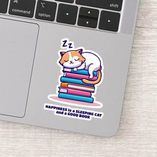 Cat on a Stack of Books Cute Personalized Literary Sticker