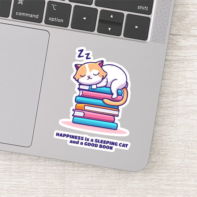 Cat on a Stack of Books Cute Personalized Literary Sticker (Detail)